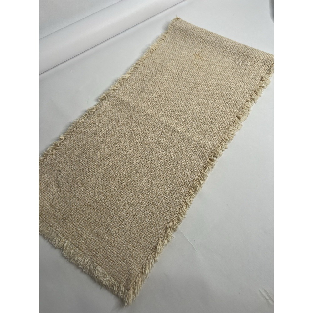 Primitive Table Runner Woven Cotton Vintage 44" X‎ 10.5" Fringe Beige Tan Khaki